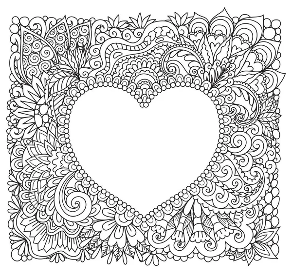 Marco Forma Corazón Mandala Para Imprimir Grabar Colorear Libro Ilustración — Vector de stock