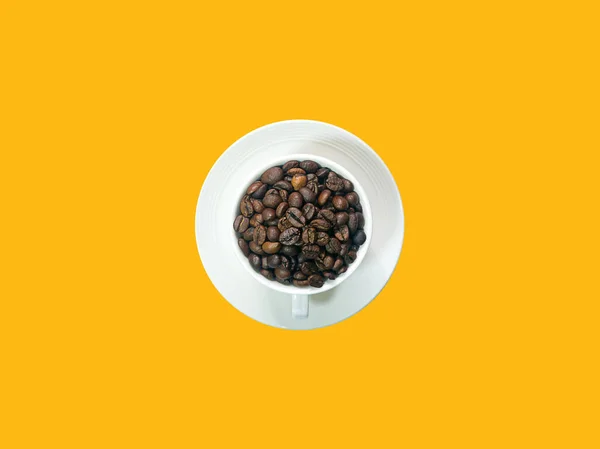 Top Veiw Coffee Cup Center Yellow Background — ストック写真