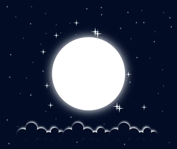 Ilustração Lua Cheia Branca Fundo Aquarela Escura Pequenas Estrelas Preencher — Vetor de Stock