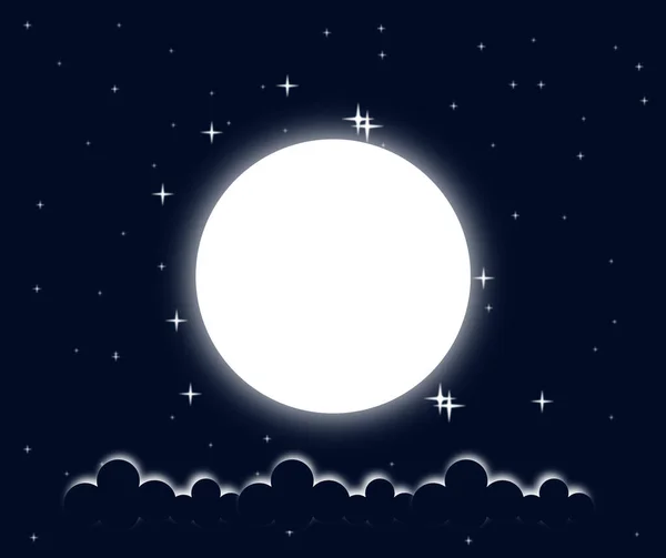 Ilustración Luna Llena Blanca Fondo Acuarela Oscura Pequeñas Estrellas Llenan — Vector de stock