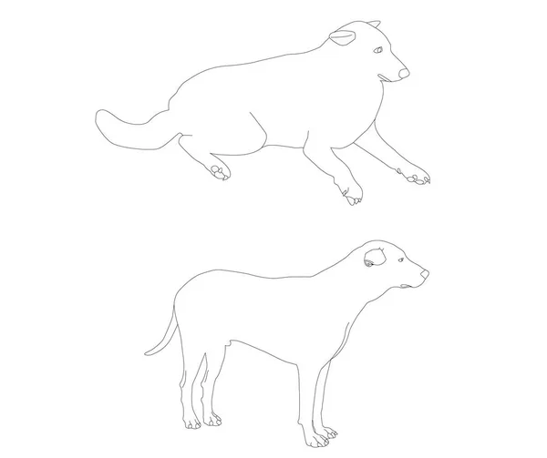 Απεικόνιση Δύο Σκύλοι Ενήλικοι Μαύρο Περίγραμμα Λευκό Φόντο Και Αντίγραφο — Διανυσματικό Αρχείο