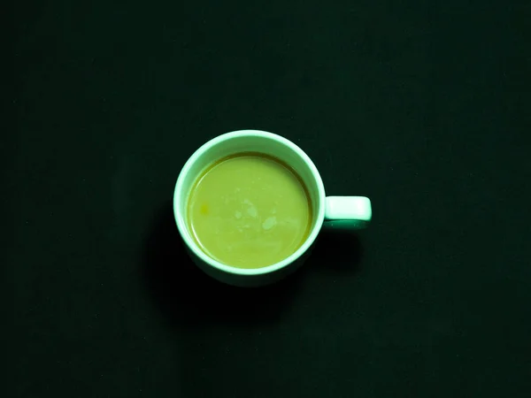 Hoge Hoek Witte Koffiekop Zwarte Achtergrond — Stockfoto