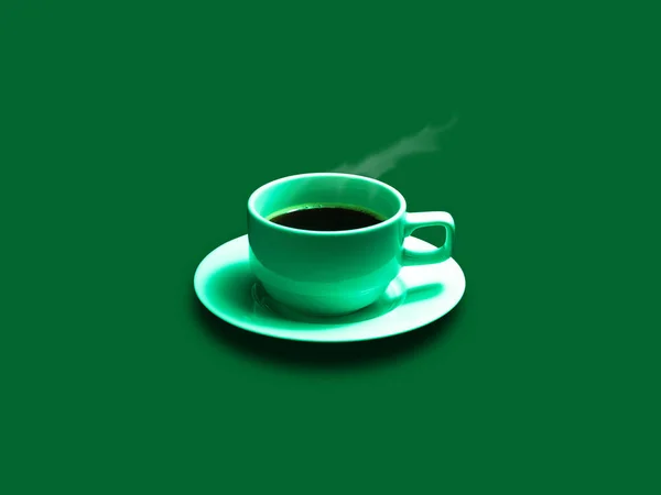 Kávé Csésze Csészealj Világos Füst Zöld Háttér — Stock Fotó