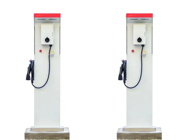 Elektrikli Araç Şarj İstasyonu (EV Şarj İstasyonu), beyaz arkaplan, kopyalama alanı.