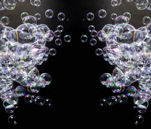 Black Background Many Bubbles Small Big Bubbles Float Air Left — 图库照片