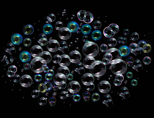 Black Background Many Bubbles Small Big Bubbles Float Air Sea —  Fotos de Stock