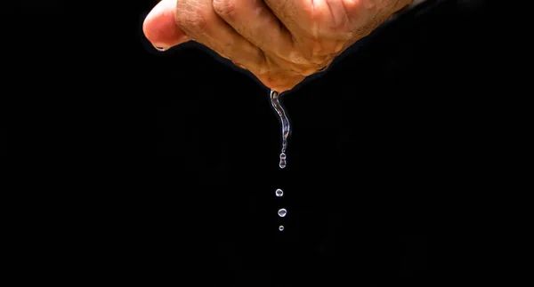 Human Hand Holds Water His Hands Water Drops Purity Water — Foto Stock