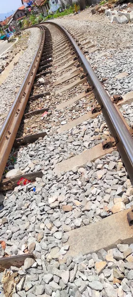 Photo of the railroad crossing the highway in the Cicalengka area, Indonesia