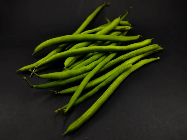 Photo Pile Green Beans Isolated Black Background Stock Image