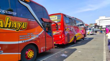 Bandung, West Java, Indonesia - January 04, 2022: Photo of the bus queue that will depart at the Cicaheum terminal, Indonesia