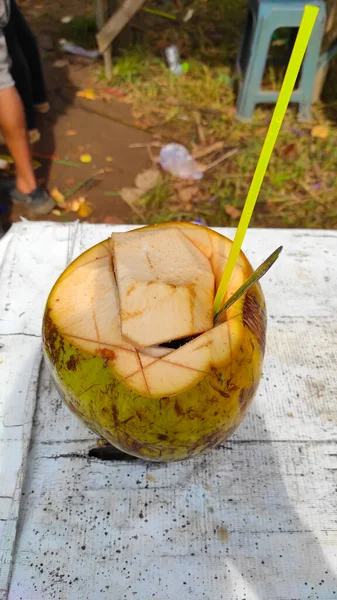 Resumen Foto Desenfocada Bebida Coco Joven Directamente Fruta —  Fotos de Stock