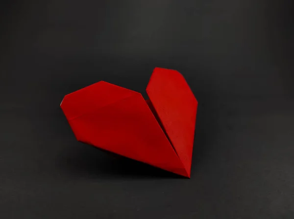 Red Heart Shaped Origami Isolated Black Background — Stock Photo, Image