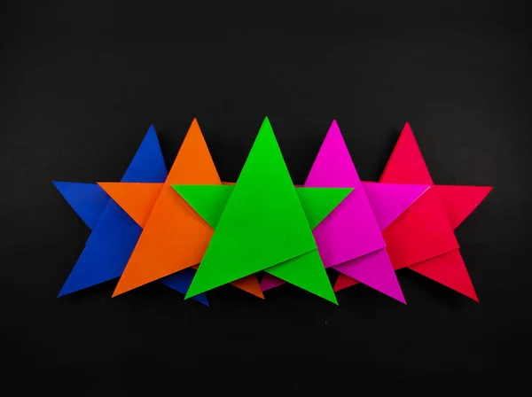 Abstrato Desfocado Estrela Cinco Cores Feita Papel Origami Isolado Fundo — Fotografia de Stock