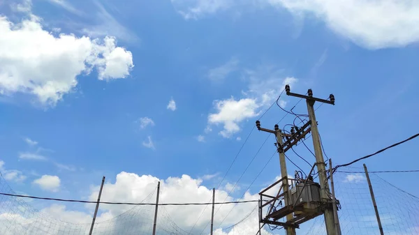 Umspannwerk Innerhalb Eines Zauns Mit Strahlend Blauem Himmel Cikancung Indonesien — Stockfoto