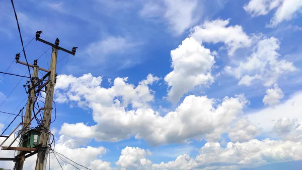 Cielo Azul Lleno Nubes Detrás Una Subestación Eléctrica Área Cikancung —  Fotos de Stock