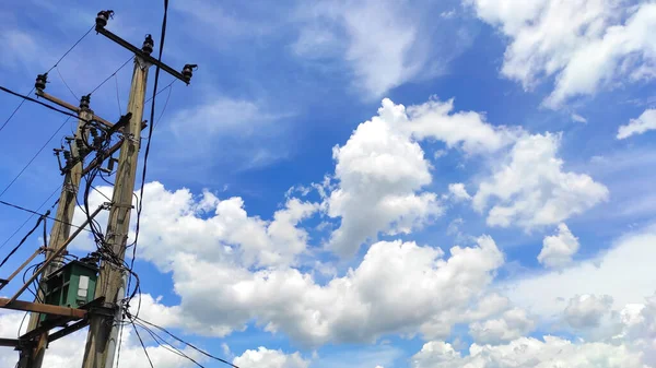 Cielo Azul Lleno Nubes Detrás Una Subestación Eléctrica Área Cikancung —  Fotos de Stock