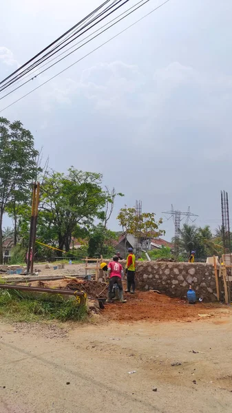 Cikancung West Java Endonezya Nisan 2022 Abstrakt Defocused Inşaat Işçileri — Stok fotoğraf