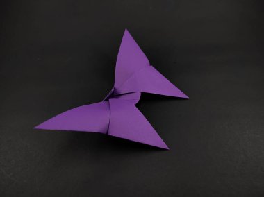 Mor kağıt kelebeği siyah arka planda izole edilmiş, Odaklanma değil