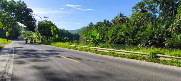 Uma Estrada Vazia Deserta Pela Manhã Área Banjar Indonésia — Fotografia de Stock