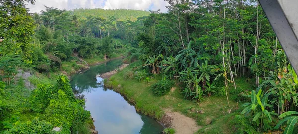 Endonezya 'nın Banjar bölgesindeki köprüden küçük nehrin manzarası
