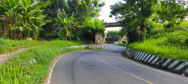 Uma Estrada Sinuosa Estreita Área Pangandaran Indonésia — Fotografia de Stock