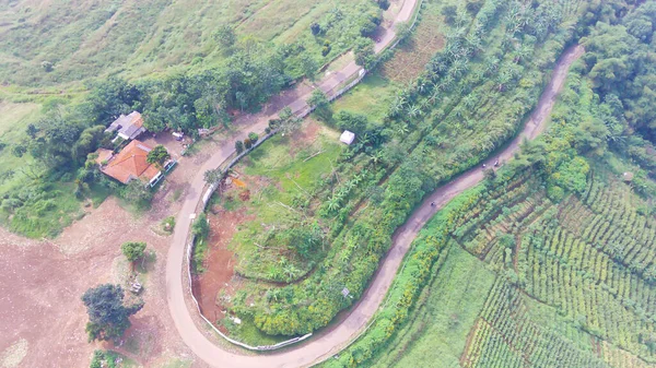 Vista Aérea Curva Afiada Estrada Torno Colina Área Cicalengka Indonésia — Fotografia de Stock