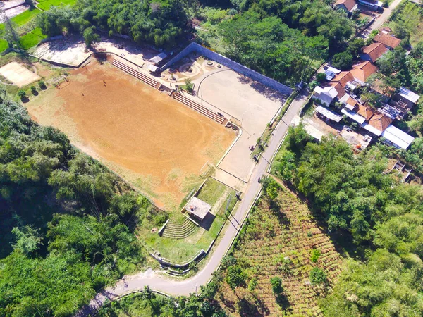 Aerial Photography Football Field Hill Surrounded Trees Cikancung Area Indonesia — Stok fotoğraf