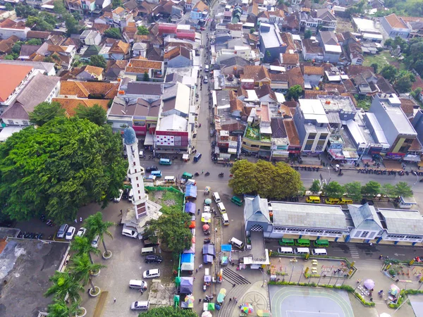 Abstract Defocused Aerial Photo Crossroads Cicalengka Square Which Filled Traffic — 图库照片