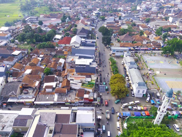 Abstract Defocused Aerial Photo Crossroads Cicalengka Square Which Filled Traffic — Stok Foto