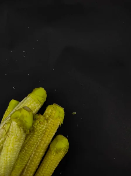 Photo Pile Pickled Baby Corn Isolated Black Background Cikancung Area — ストック写真