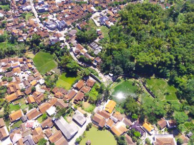 Abstract Defocused Blurred Background Aerial photography a view of mapping a densely populated residential area in the hill valley in the Cikancung area - Indonesia. Not Focus