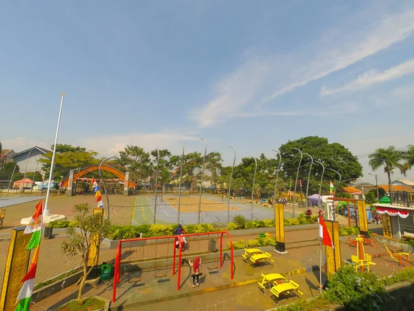Luchtfoto Van Het Sportveld Midden Het Cicalengka Stadsplein Indonesië — Stockfoto