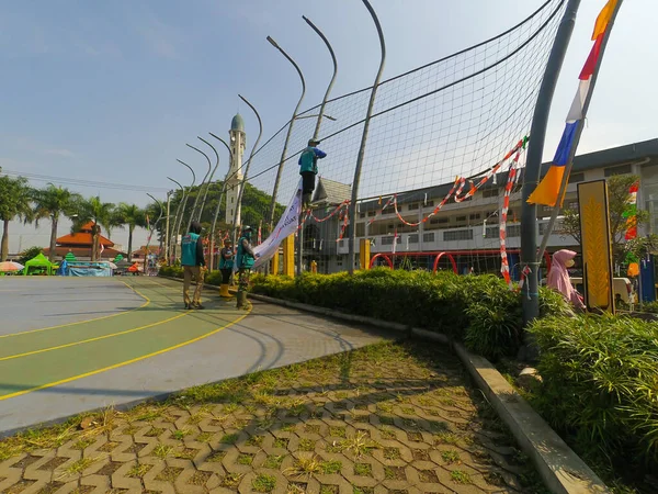 Légi Felvétel Sportpálya Közepén Cicalengka Város Tér Indonézia — Stock Fotó