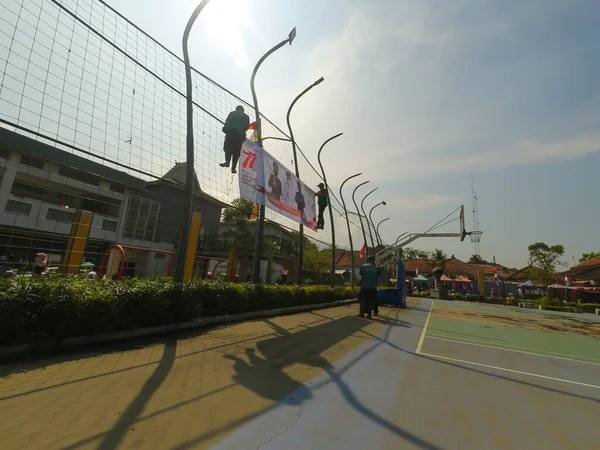 Luchtfoto Van Het Sportveld Midden Het Cicalengka Stadsplein Indonesië — Stockfoto