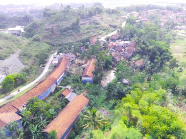 Cikancung - Endonezya 'daki yoğun ve düzensiz yerleşim yerlerinin soyut Odaklanmış Görüntü Uçağı fotoğrafı. Odaklanma