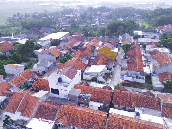 Resumo Desfocado Fundo Desfocado Fotografia Aérea Telhados Casas Residenciais Densamente — Fotografia de Stock