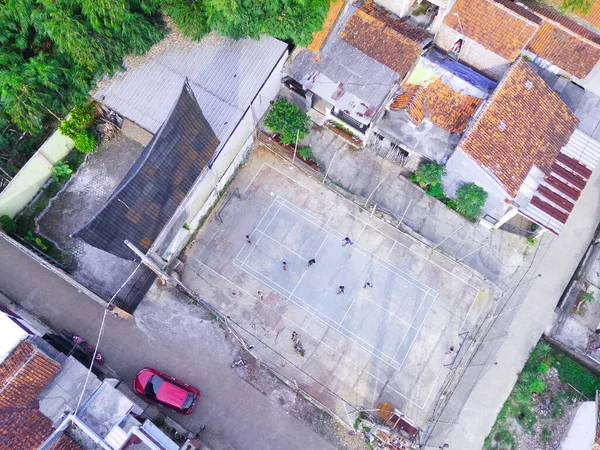 Abstract Defocused Blurred Background Aerial Outdoor Volleyball Court Middle Housing — Stock Photo, Image