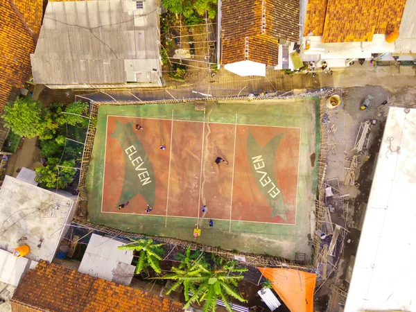 Resumen Desenfocado Borroso Fondo Cancha Aérea Voleibol Centro Zona Residencial — Foto de Stock