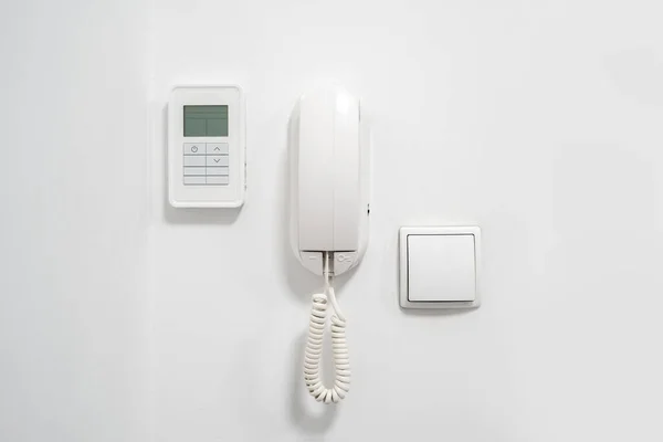 Light Switch Intercom Alarm White Wall Modern Flat Home Safety — стоковое фото