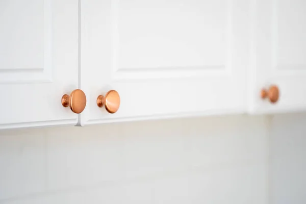 Concept Renovation Replacement Detail Selective Focus Copper Door Handles White — Stock Photo, Image