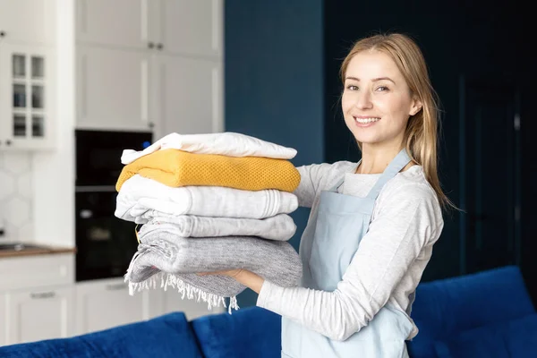 Entrust House Cleaning Chores Professionals Portrait Smiling Confident Female Folded — стоковое фото