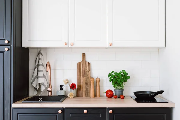 Seasonal Vegetables Kitchenware Table Compact Kitchen Interior Design Healthy Food — Stockfoto