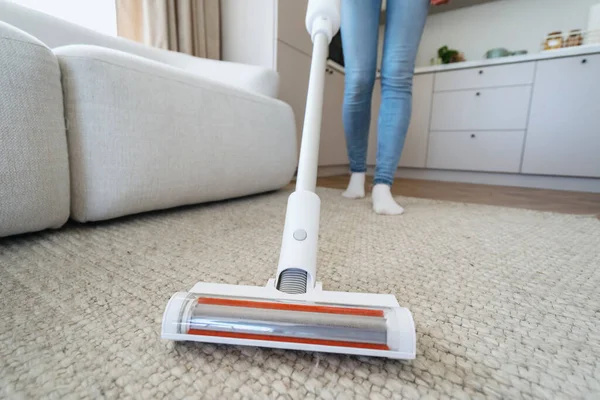 Housework Housekeeping Concept Selective Focus Brush Modern Cordless Vacuum Cleaner — Stock Photo, Image