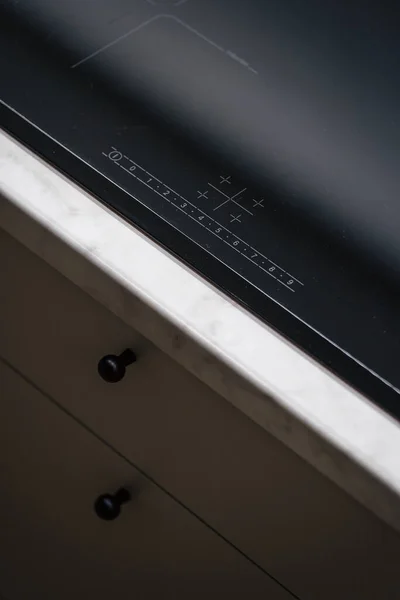 Cropped View Modern Black Induction Cooker Buttons Nordic Style Kitchen — ストック写真