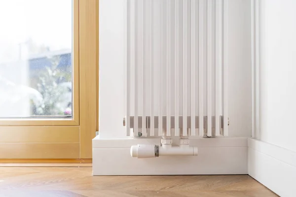 Cropped View White Stylish Radiator Contemporary Living Room Wooden Floor — ストック写真