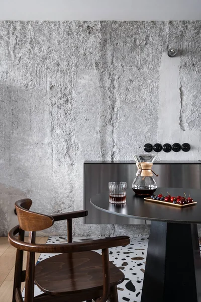 Interior Loft Kitchen Modern Apartment Preparing Fresh Black Coffee Drink — Foto Stock