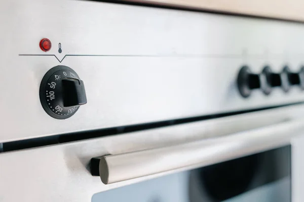 Control Panel Built Electric Oven Button Adjustment Temperature Closeup Modern — Stockfoto