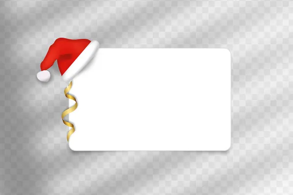 Ein Hut mit weißem Papierbanner auf transparentem Hintergrund. Neujahr oder Weihnachten roter Rahmen und Hut. Vector 3D Weihnachts-Ikone — Stockvektor