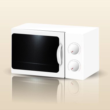 Yansımalı masaüstü beyaz mikrodalga fırını. Bir mutfak aletinin vektör çizimi.