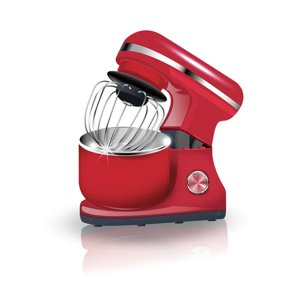 Vektör 3 boyutlu gerçekçi kırmızı karıştırıcı. Blender çalışır durumda. Dekoratif tasarım, satış, ev aletlerinin tamiri.